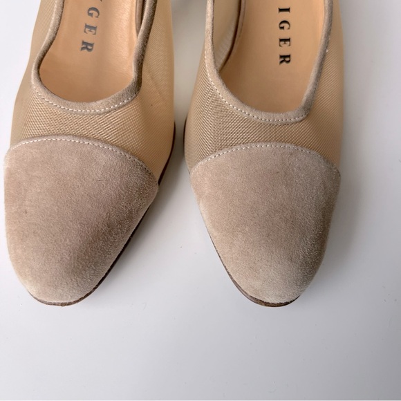 Walter Steiger Italy Suede Mesh Tan Slingback Kitten Heels Women’s SZ 7.5 - Picture 5 of 13